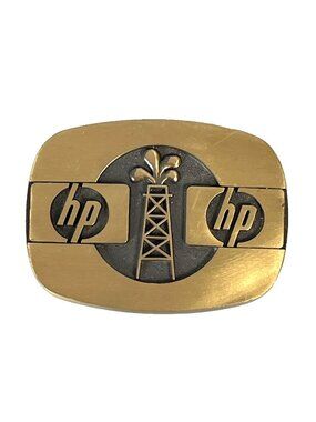 HP Oil Derrick Vintage Belt Buckle Solid Bronze Hewlett Packard Petroleum Rare